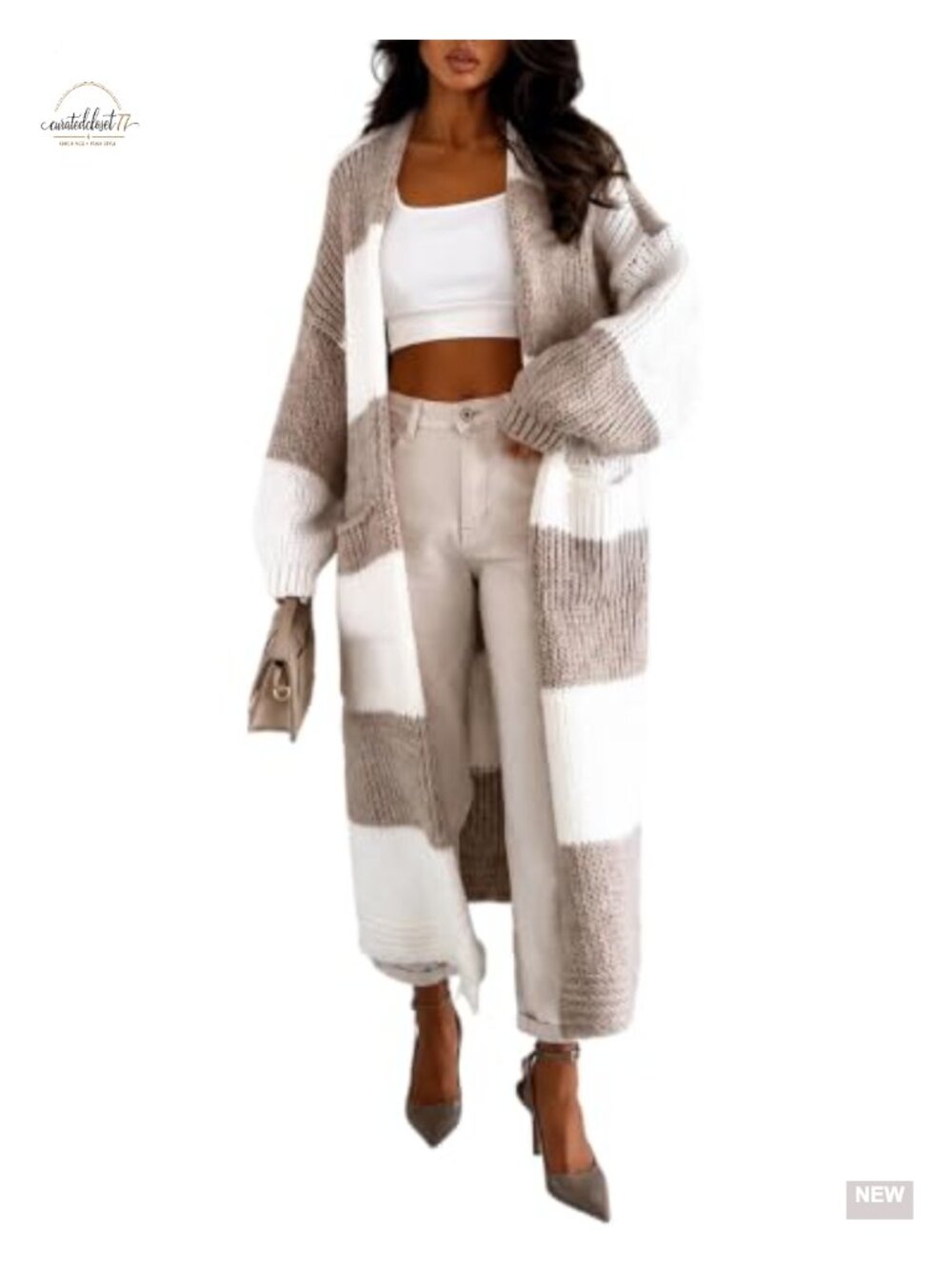 Oversized Open Front Long Knit Cardigan Sweater with Pockets